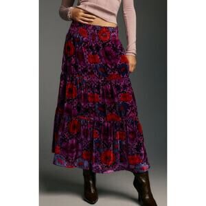 Anthropologie Somerset Skirt Nina Pace Velvet Floral Size X Large